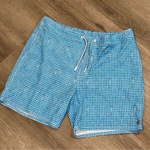 New Without Tags Johnnie-O XL Swim Trunks Lined Board Shirts Blue Aqua Pattern